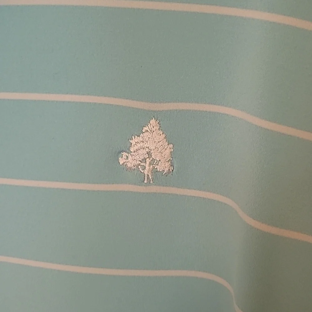 Peter Millar size Large Summer Comfort Aqua White Striped Golf Shirt Flaw